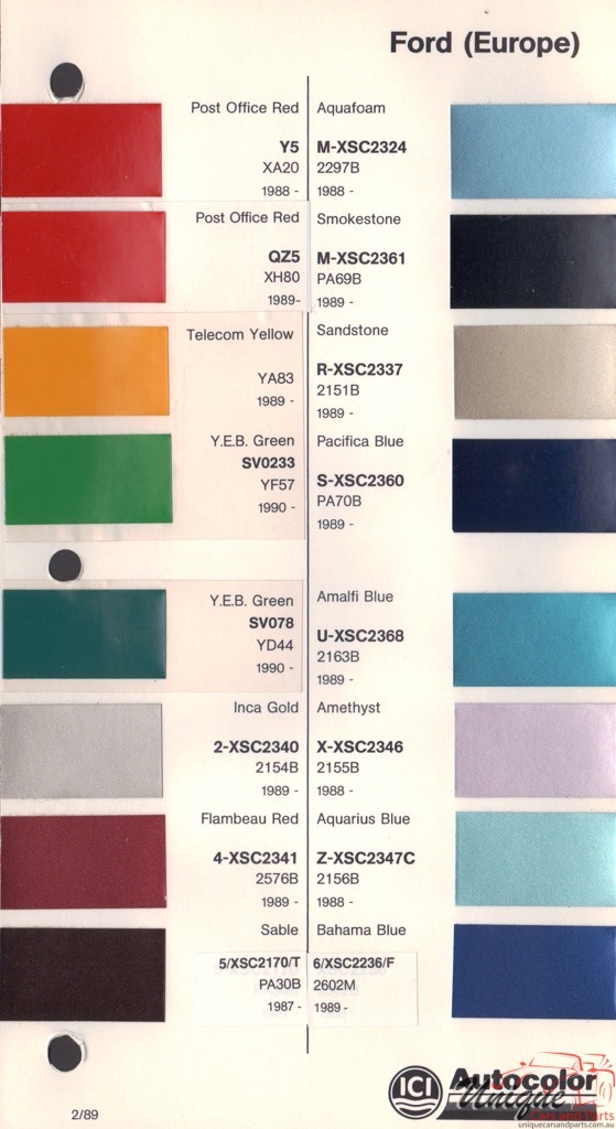1988-1994 Ford Europe Paint Charts Autocolor